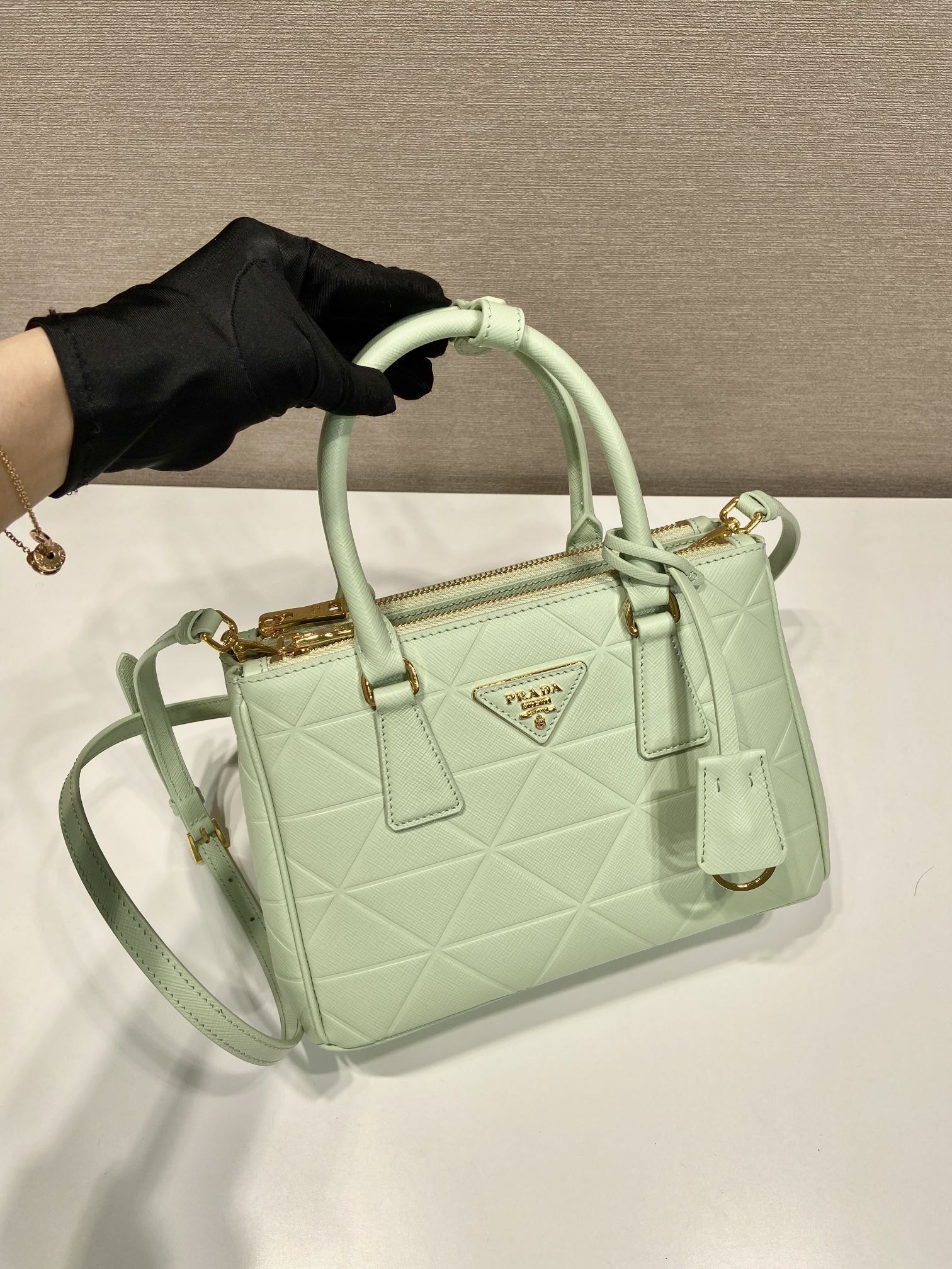 Prada Small Galleria Saffiano Leather Bag Tote Shoulder Bag Light Green 1BA896 